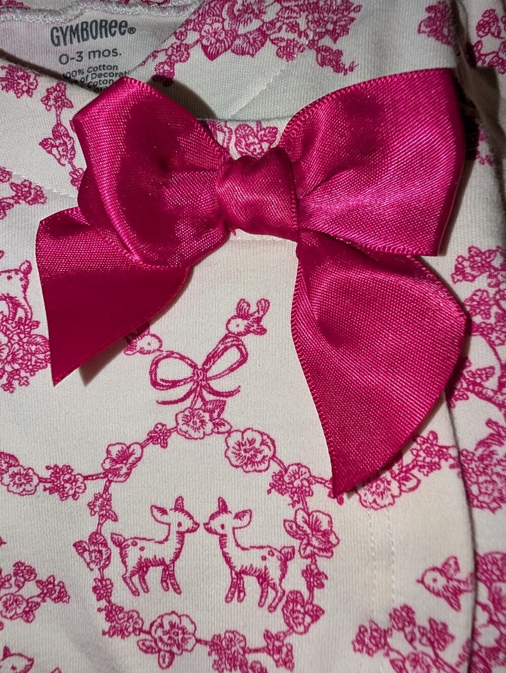 🩷 Gymboree Bonjour Bebe White & Pink Toile Satin Bow Swing Top Baby Girls 0-3 - Picture 3 of 4